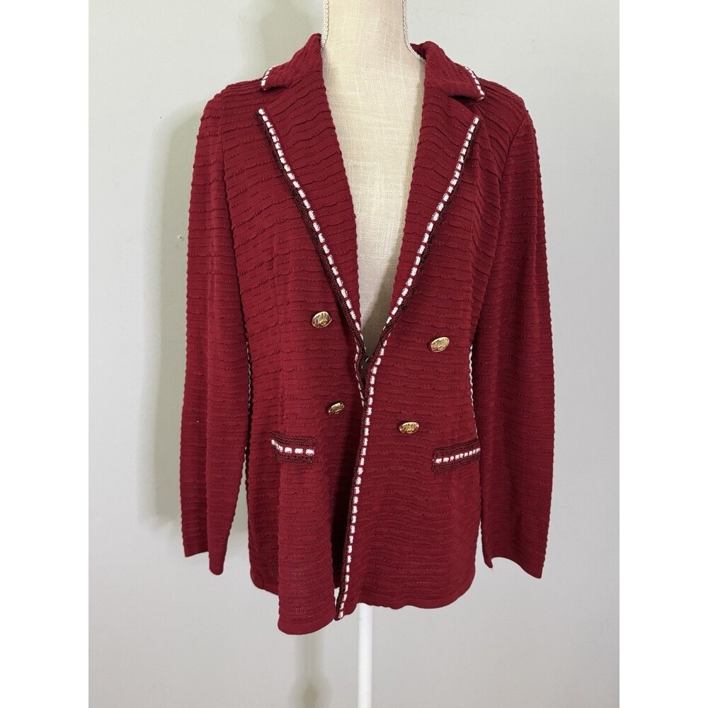 Ming Wang Red Knit Jacket Women's Size Medium Business Workwear